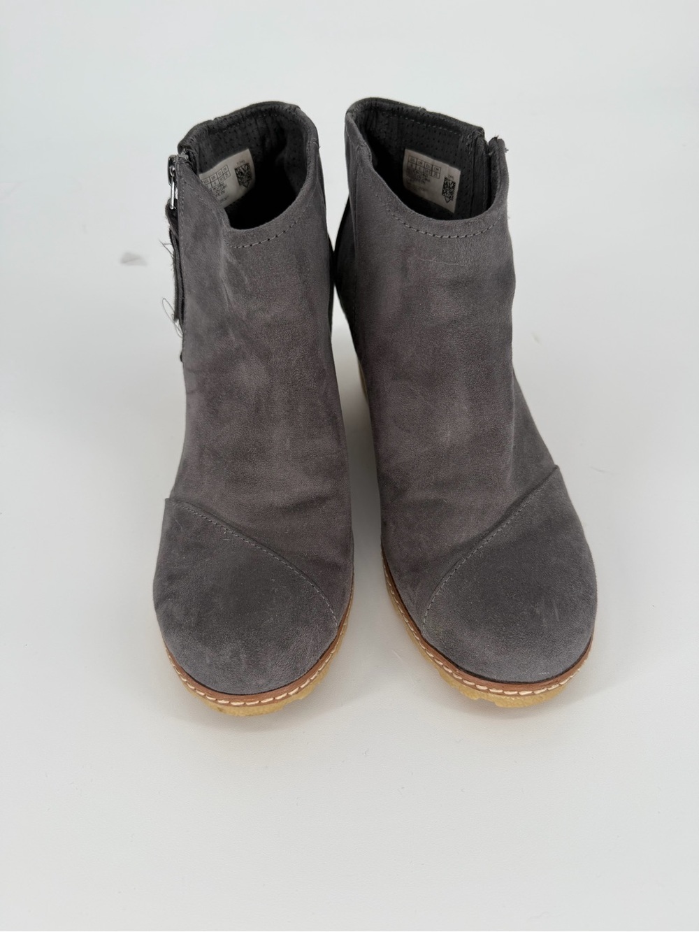 Toms Gray Suede Ankle Booties with Side Zip - Picture 2 of 7